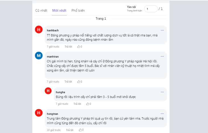 Bệnh nhân phản hồi về Đông phương Y pháp trên webtretho
