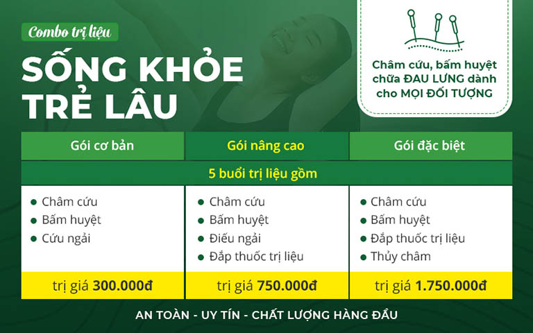 Thông tin các gói trong combo trị liệu Sống khỏe trẻ lâu chữa đau lưng