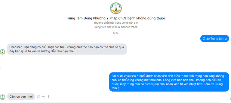 Bệnh nhân phản hồi về fanpage của Trung tâm