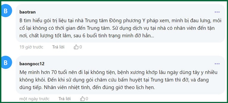 Phản hồi trên trang mạng xã hội về dịch vụ chữa đau lưng tại nhà Đông phương Y pháp