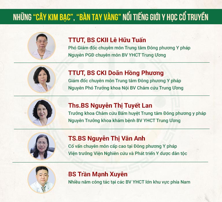 Đội ngũ chuyên gia, bác sĩ chịu trách nhiệm chính trong liệu trình Đông phương Thần hiệu Định tâm chữa mất ngủ tại ĐPYP