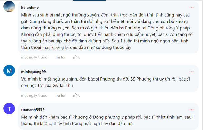 Bệnh nhân đánh giá về hiệu quả, chất lượng sau khi đến Trung tâm Đông phương Y pháp chữa mất ngủ